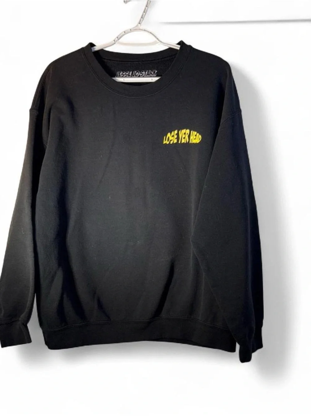 Jesse Jo Stark Crewneck Sweatshirt with Yellow 'Lose Yer Head' Print